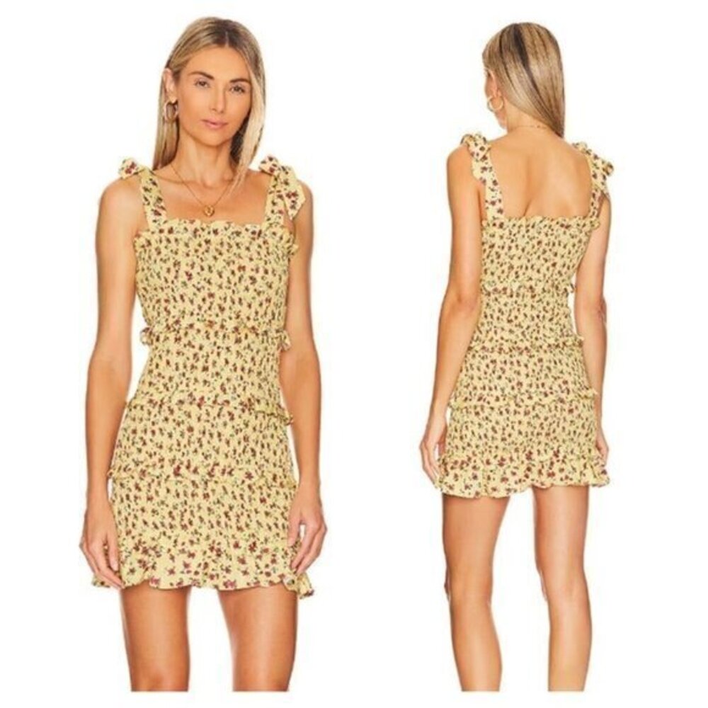MORE TO COME Despina Ruched Mini Dress - Yellow Floral